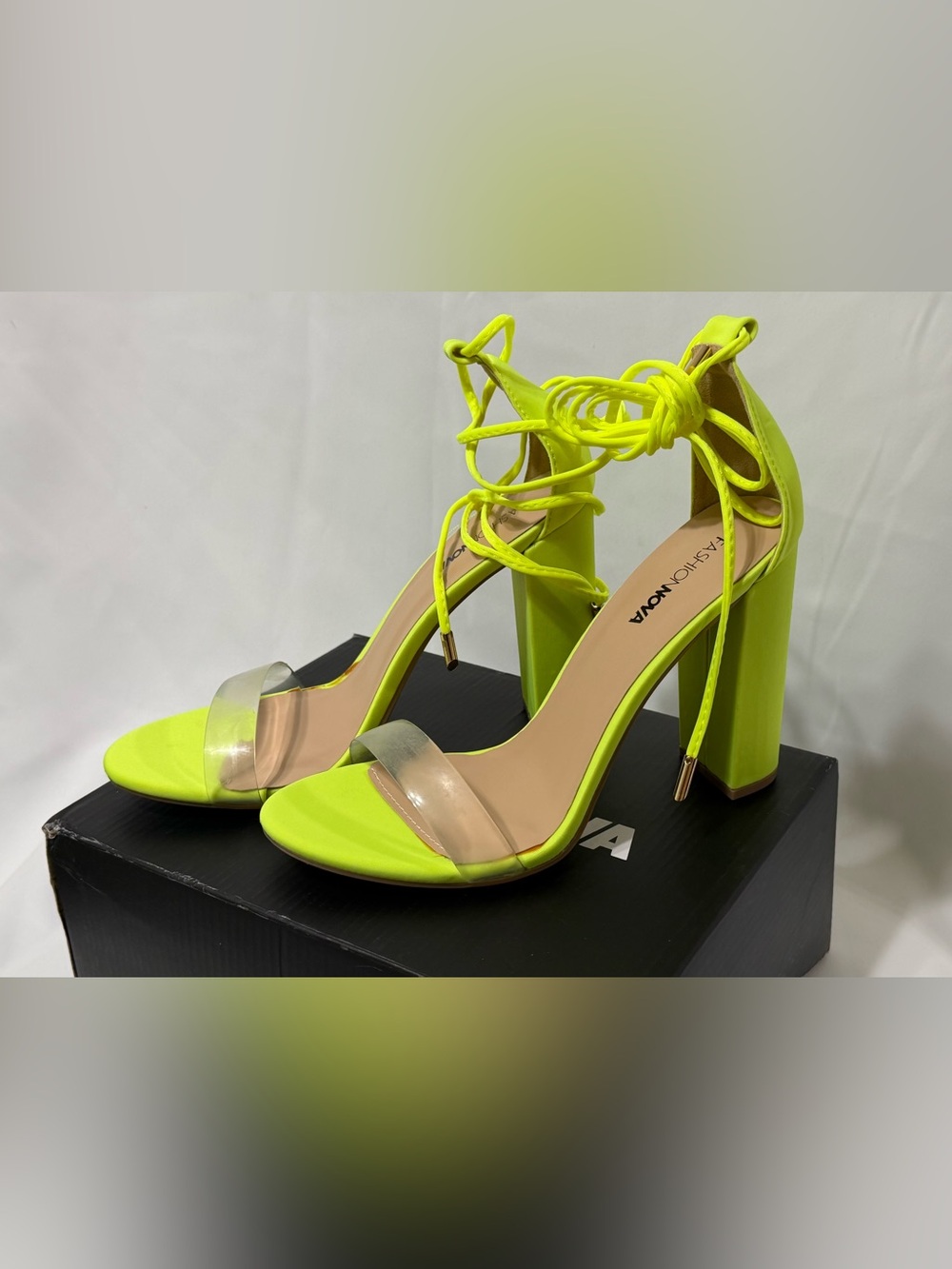 Fashion Nova Neon Lace-Up Block Heel Sandals